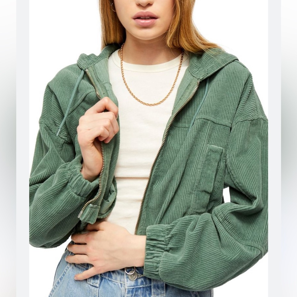 Urban Outfitters BDG Sage Green Corduroy Women's Jacket cropped hooded